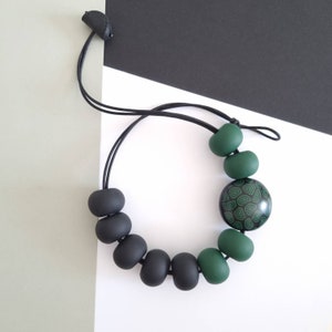 Black and green polymer clay necklace, beaded necklace,pendant necklace, modern necklace, asymetrical necklace, polymer clay jewelry, gift