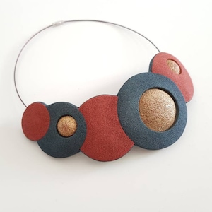 Bib polymer clay necklace, modern necklace, gift for her, opal green and copper, fimo necklace, statement necklace,modern necklace