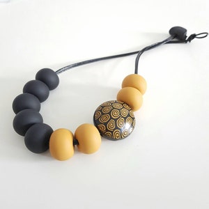 POLYMER CLAY PENDANT- Colorful necklace-Elegant  Necklace-Fimo Beads Necklace- Black Mustard Necklace-Women Necklace-Jewelry For Her
