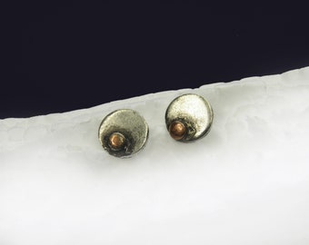 silver copper stud earrings, unisex earrings, simple geometric jewelry, circle jewelry, industrial earrings, gift for men, Croatian