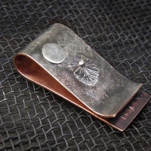 fermasoldi testurizzato, argento rame, porta carte, regalo per uomo rustico, fermasoldi in metallo misto, fermasoldi in metallo fatto a mano