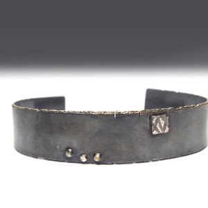 Shibuichi cuff bracelet with sterling silver ornaments, men mixed metal jewelry, gift for him, industrial designer bracelet, men gift