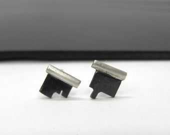 silver stud earrings, black mismatched earrings, men, unisex, women square jewelry, industrial jewelry, modernist earrings, geometric, gift