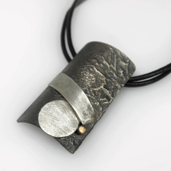 UNIQUE pendant, mixed metal jewelry, reticulation jewelry, gift for him, unisex jewelry,  patinated jewelry, geometric pendant, bar pendant