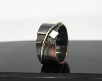 copper silver ring, men handmade jewelry, industrial, brutalist, dark black, unisex, designer, metalsmith ring Organic, Valentine gift