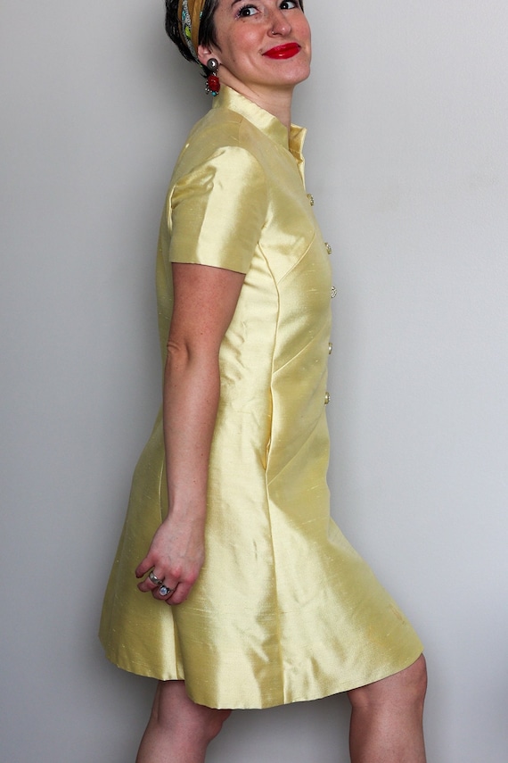 Vintage Citron Shantung Shift Dress by Rona, with… - image 4