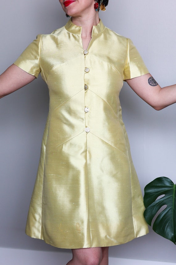 Vintage Citron Shantung Shift Dress by Rona, with… - image 1
