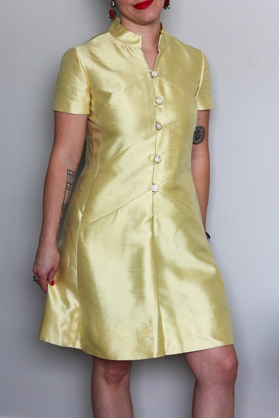 Vintage Citron Shantung Shift Dress by Rona, with… - image 2