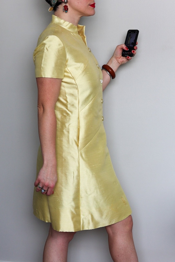 Vintage Citron Shantung Shift Dress by Rona, with… - image 3