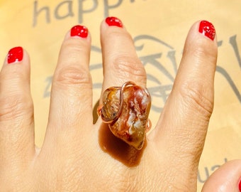 Handmade Copper Wire Wrapped Brecciated Agate Ring