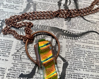 Handmade Copper Electroformed Infused Glass Pendant