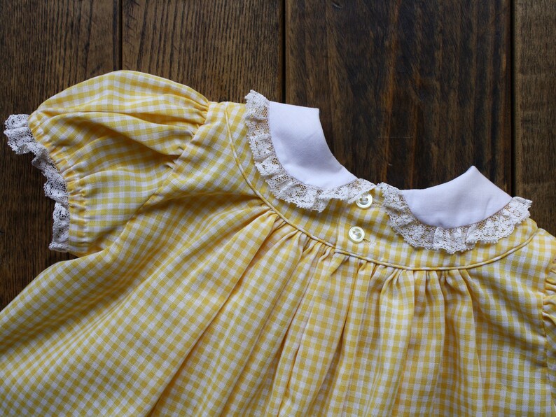 hand smocked lace newborn dress vintage gingham baby shower gift baby/'s first easter dress yellow pastel christening dress 9 to 12 months
