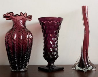 Large tall purple slender twisted vase 2 available