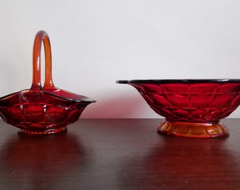 Amberina sunset Tiara indiana glass constellation bowl basket