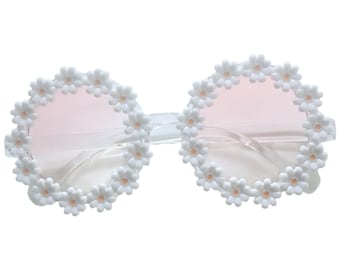 Pink Daisy Sunglasses: Oversized Round Adult Sunglasses