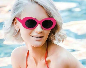 Retro Oval Sunglasses: Solid Pink 80s 90s Clout Goggles