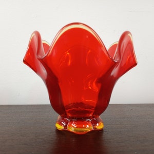 Amberina Viking Glass Vase, Red, Orange