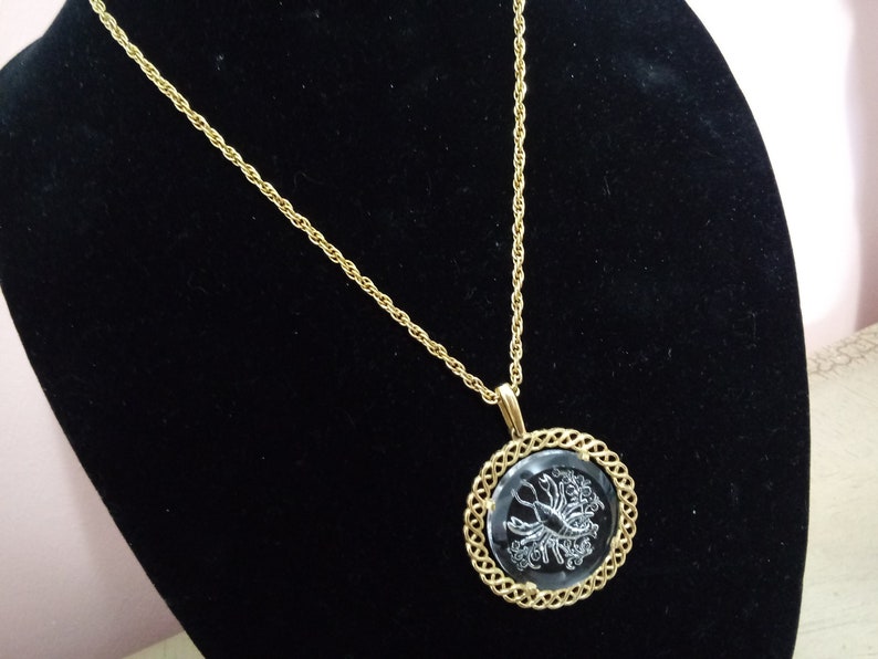 Vintage Crown Trifari Long Gold Pendant Necklace With Scorpion Image 0