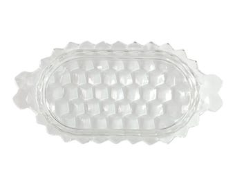 ostoria amerikanisches Muster kristallklare Glasbutterplatte oder kleines Tablett Muster American Cube oder Kubistisches Pressglasmuster