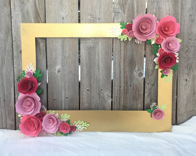 Gold Floral Frame Photo booth prop with 3D flowers perfect Etsy