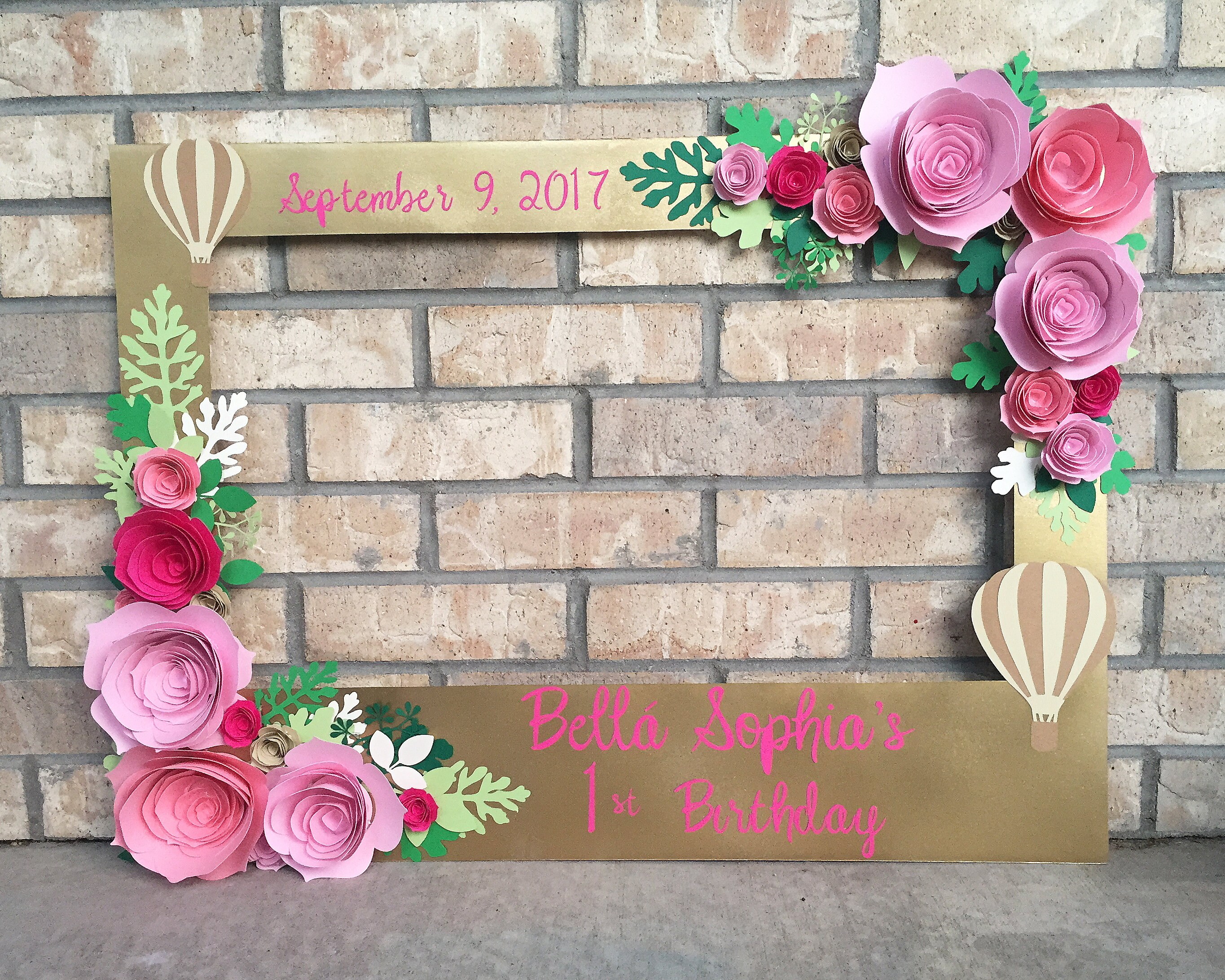 Gold Hot Air Balloon Photo booth frame prop with 3D flowers Etsy