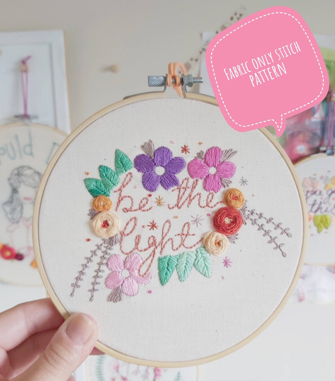 FABRIC ONLY Embroidery Pattern, Printed Fabric Design for Embroidery ...