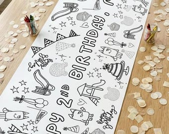 Large Children Activity Birthday Coloring Banner Cartoon Theme Toddler Screen Free Indoor Party Favor Sheet Bday Decoration Character Doodle