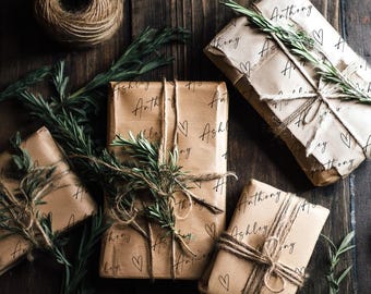 Eco Friendly Wedding Wrapping Paper Kraft Gift Wrap Recycled Paper Sustainable Couple Name Gift Wrap Natural Rustic Christmas Anniversary