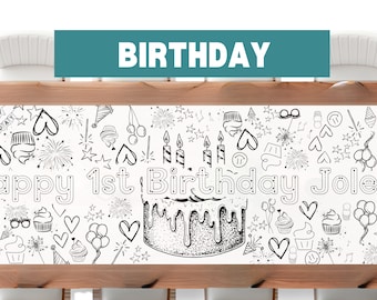 LARGE 6-foot Coloring Banner Event Personalized Birthday ideas Poster Table Cover Custom Paper Tablecloth Parties 24"x72" Congratulations