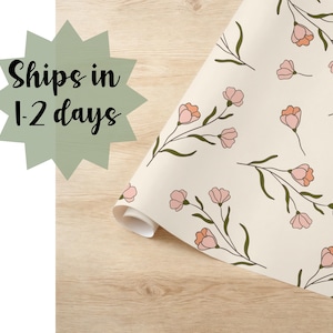 Vintage Floral Gift Wrap Green Flower Pink Wrapping Paper Inspired Special Occasion Kraft Paper Birthday Mom Covering Grandma Anniversary