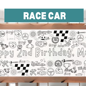 LARGE 6-foot Race Car Theme Coloring Banner Personalized Birthday Poster Table Custom Roadster Checkered Birthday Tablecloth Party ideas 72"