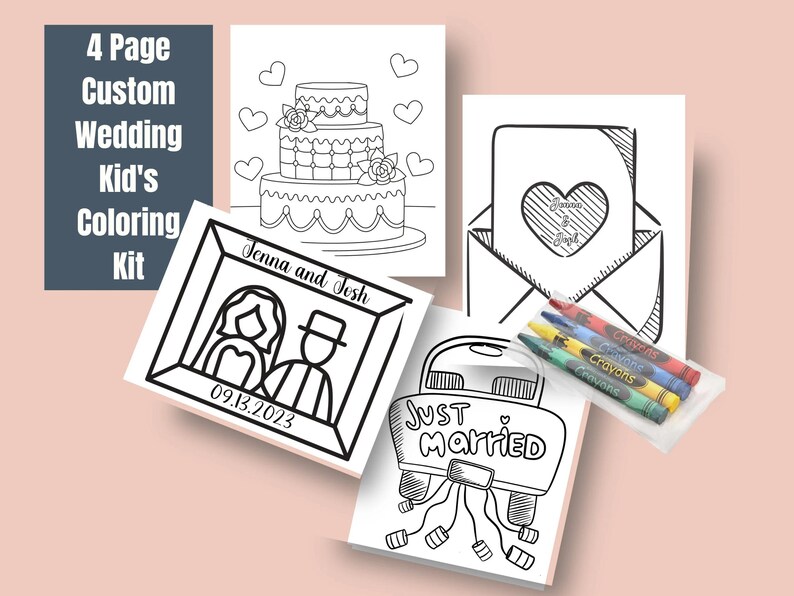 Personalized kids wedding favors coloring sheets custom name etsy
