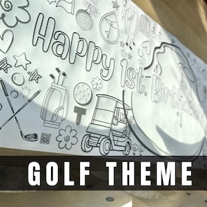 GRANDE bannière de golf à colorier de 6 pieds, trou personnalisé en un, affiche d'anniversaire, couverture de table, nappe en papier personnalisée, partie de soirée, mini-golf de 72 po.