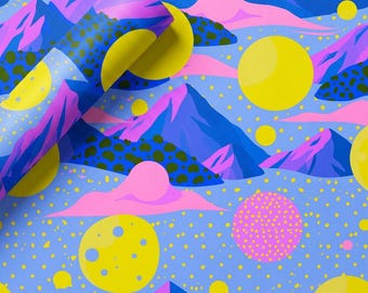 Abstract Space Wrapping Paper Birthday Gift Wrap Contemporary Neon Galaxy Cosmic Modern Colorful Celestial Art Gift Wrap Outer Space Theme