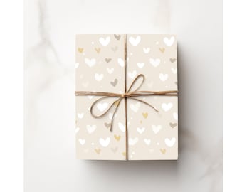 Beige Heart Grey White Gift Wrapping Paper Birthday Paper Wrap Present Gift Wrap Roll 5 Sizes Anniversary Valentine Gift Wrap Watercolor