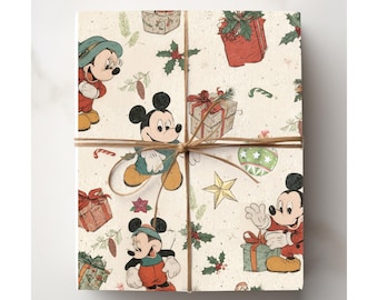 Papier do pakowania inspirowany stylem vintage, motyw myszy, nostalgiczny papier do pakowania prezentów świątecznych, klasyczny motyw myszy z kreskówek w stylu lat 20. XX wieku