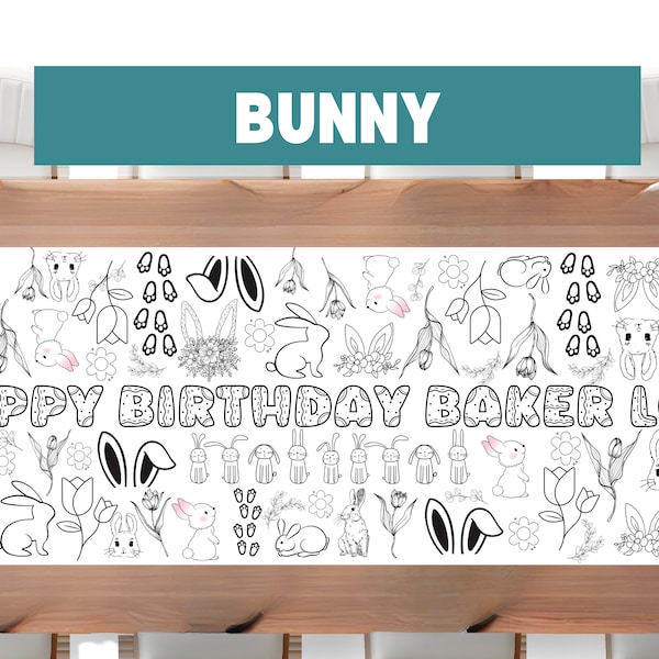 LARGE 6-foot Bunny Theme Coloring Banner Personalized Birthday Poster Table Custom Some Bunny is turning Birthday Tablecloth Party ideas 72"