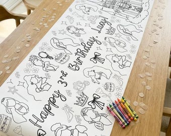 Hand Drawn Large Princess Theme Coloring Banner Birthday Decoration Party Decor Fairytale Activity Poster Draw Kid Bday Storybook Character