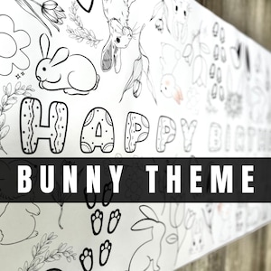 Faixa para colorir com tema de coelho de 6 pés, pôster de aniversário personalizado, mesa personalizada, algum coelho está virando atividade de feriado de Páscoa, toalha de mesa, festa