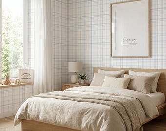 Light Gingham Peel Stick Wallpaper Nursery Wallpaper Preppy Boy Room Decor Removable Adhesive Wallpaper Baby Blue Checkered Wall Covering