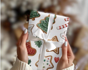 Watercolor Christmas Cookie Wrapping Paper Holiday Sugar Cookie Gift Wrap Cute Christmas Baking Paper Bakery Holiday Theme Sweet Treat Party