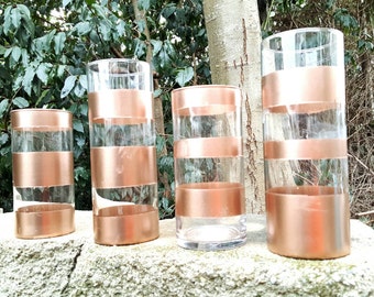 Rose Gold, Cylinder Vase, Set of 4, Wedding, Centerpiece, Table Decor, Home Decor, Spray Paint, Flower Vase, Candle Vase, 7.5" and 9"