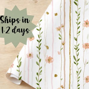 Wrapping Paper Floral Birthday Greenery Whimsical Watercolor Flower Stripe Leave Girly Bridal Shower Baby Shower Wedding Gift Wrap Occasion