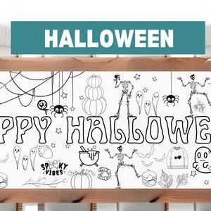 LARGE 6-foot Personalized Halloween Activity Coloring Banner Custom Coloring Poster Table Custom October Party Sheet Halloween Party 72&quot;
