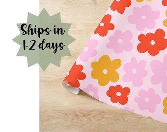 Flower Wrapping Paper Retro Daisy Gift Wrap Pink Red Present Covering New Baby Shower Bachelorette Bridal Shower Decorative Paper Birthday