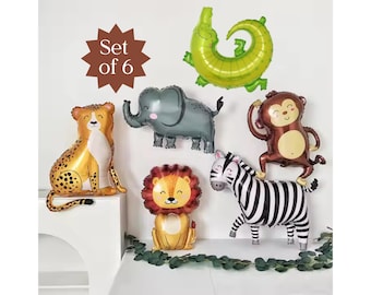 LARGE Set of 6 Balloon Safari Animal Two Wild One Party Animal Safari Party Cheetah Print Party Jumbo Inflatable Mylar Baby Shower Jungle