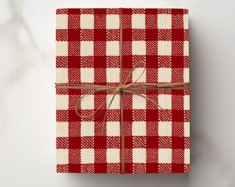 Red Gingham Wrapping Paper Rustic Farmhouse Gift Wrap Country Christmas Packaging Cozy Cabin Plaid Gift Wrap Kraft Style Holiday Christmas