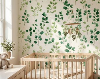 Soft Eucalyptus Pattern Wallpaper Greenery Easy Installation Mudroom Design Kitchen Decor Laundry Room Greenery Leaf Natural Bathroom