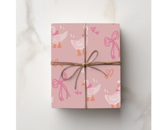 Duck Pink Coquette Gift Wrapping Paper Fruit Birthday Baby Shower Paper Wrap Trendy Cute Present Gift Wrap Roll 5 Sizes Pink Bow Goose