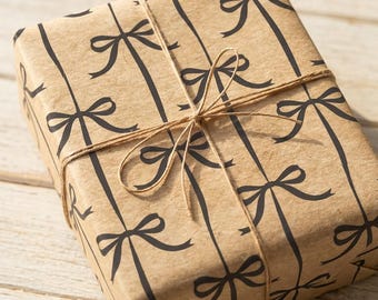 Black Coquette Bow Kraft Gift Wrap Eco Friendly Wrapping Paper Minimalist Chic Aesthetic Sustainable Gift Wrap Sheet Roll Cute Girly Package